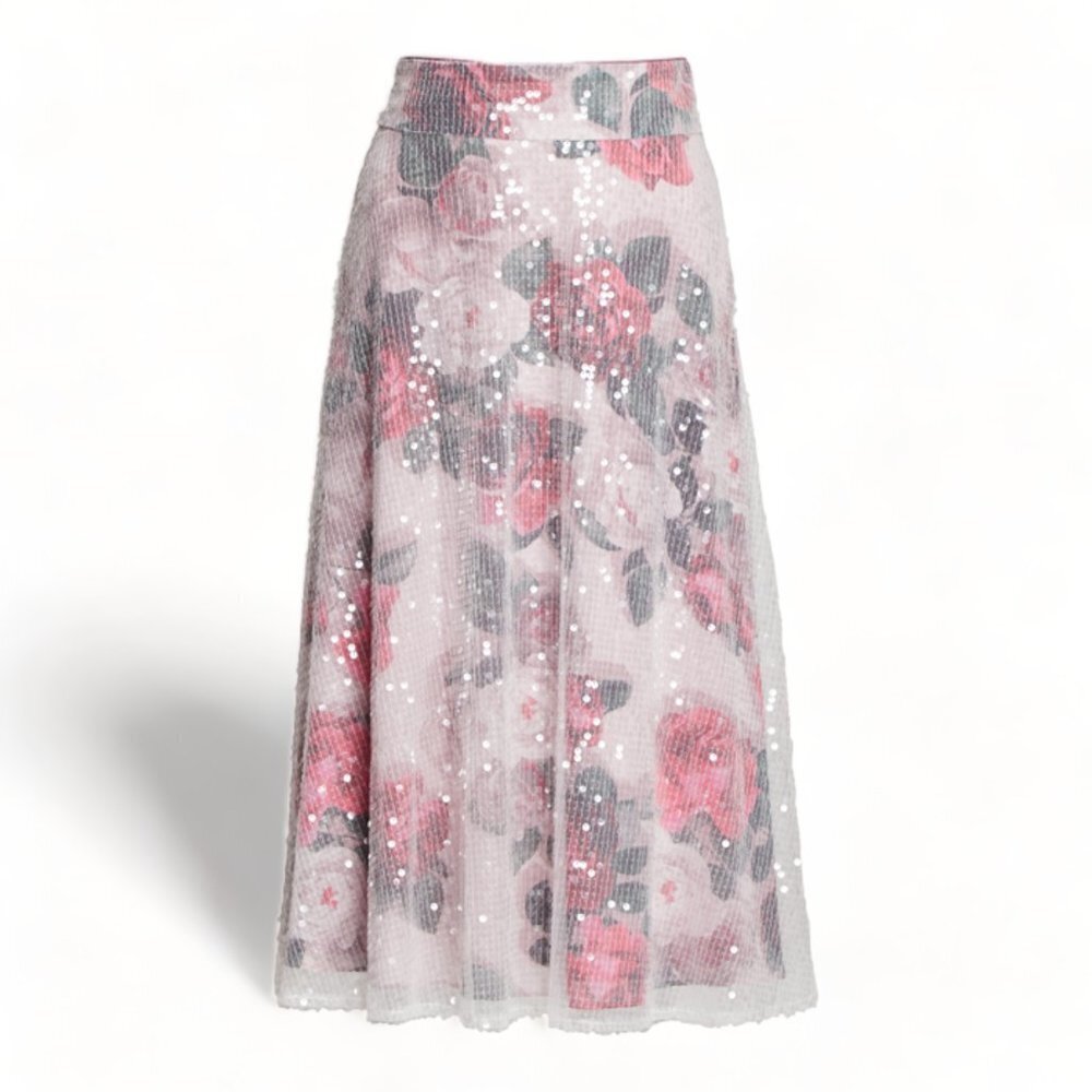 ELIZA J Sequined Floral Skirt Blush Overlay NEW MSRP $178